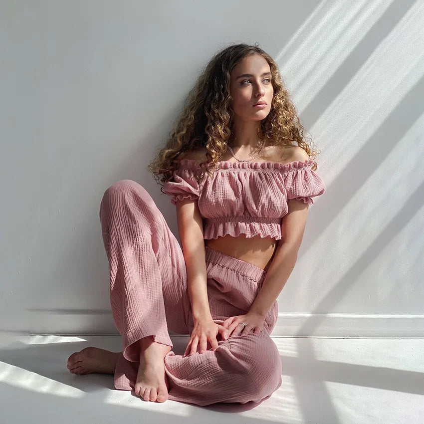 Ruffled Cotton Women's Pajama Set