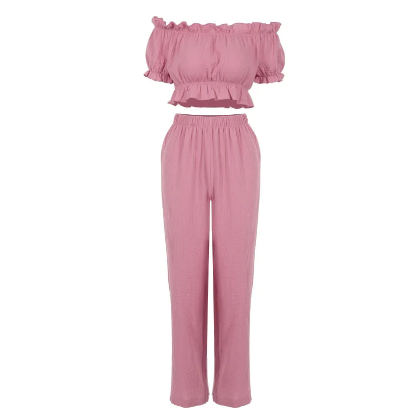 Ruffled Cotton Women's Pajama Set